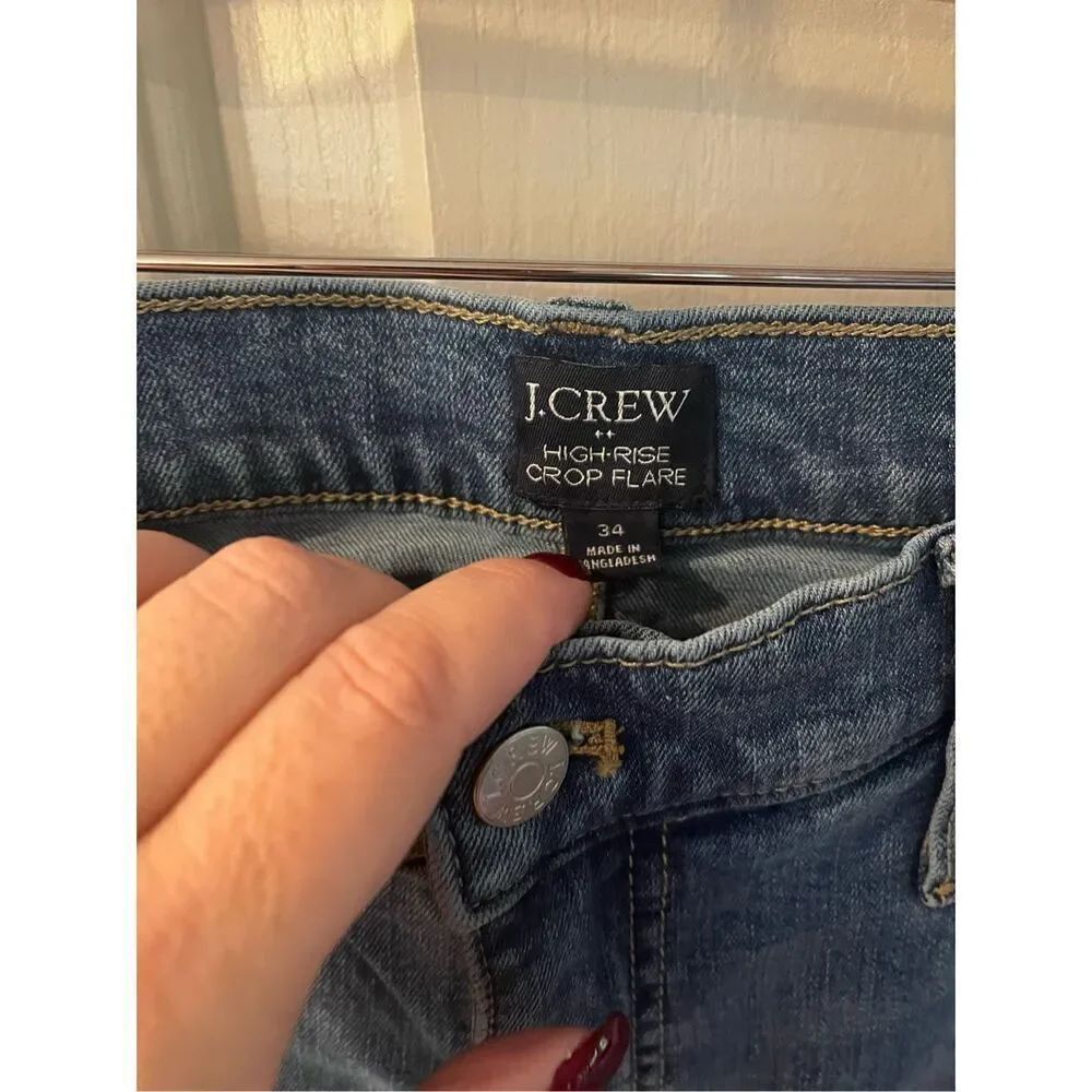 J. Crew Factory High Rise Crop Flare Jeans sz 34 EUC Raw Hem - Picture 3 of 7